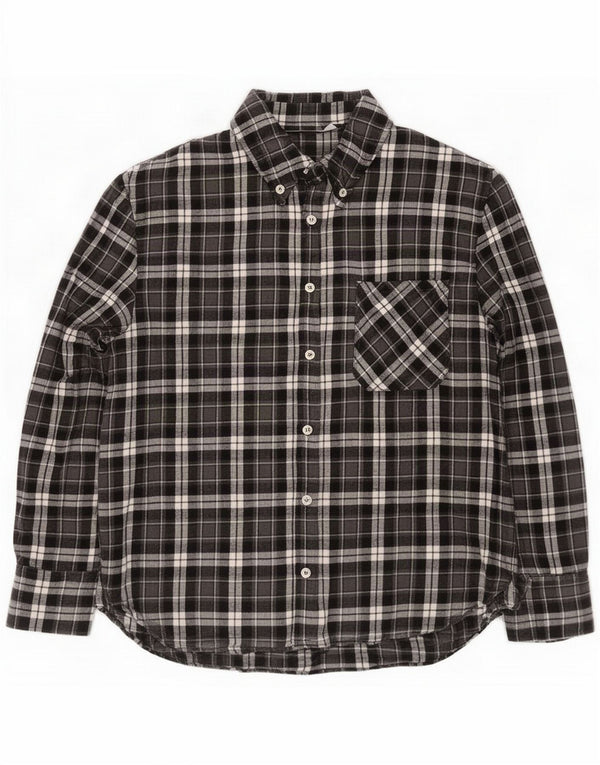 Zara Femei Oversized Flannel Shirt UK 10 Small Black Carid Bumbac