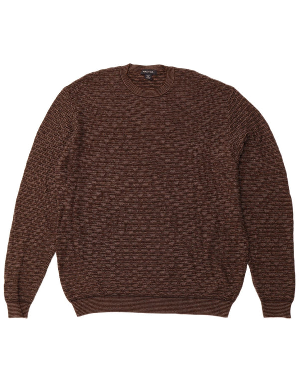 Pulover pentru bărbați NAUTICA, cu gât crew, 2XL, bumbac cu dungi maro