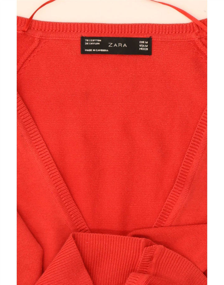 Pulover cardigan pentru femei Zara UK 12, bumbac roșu mediu