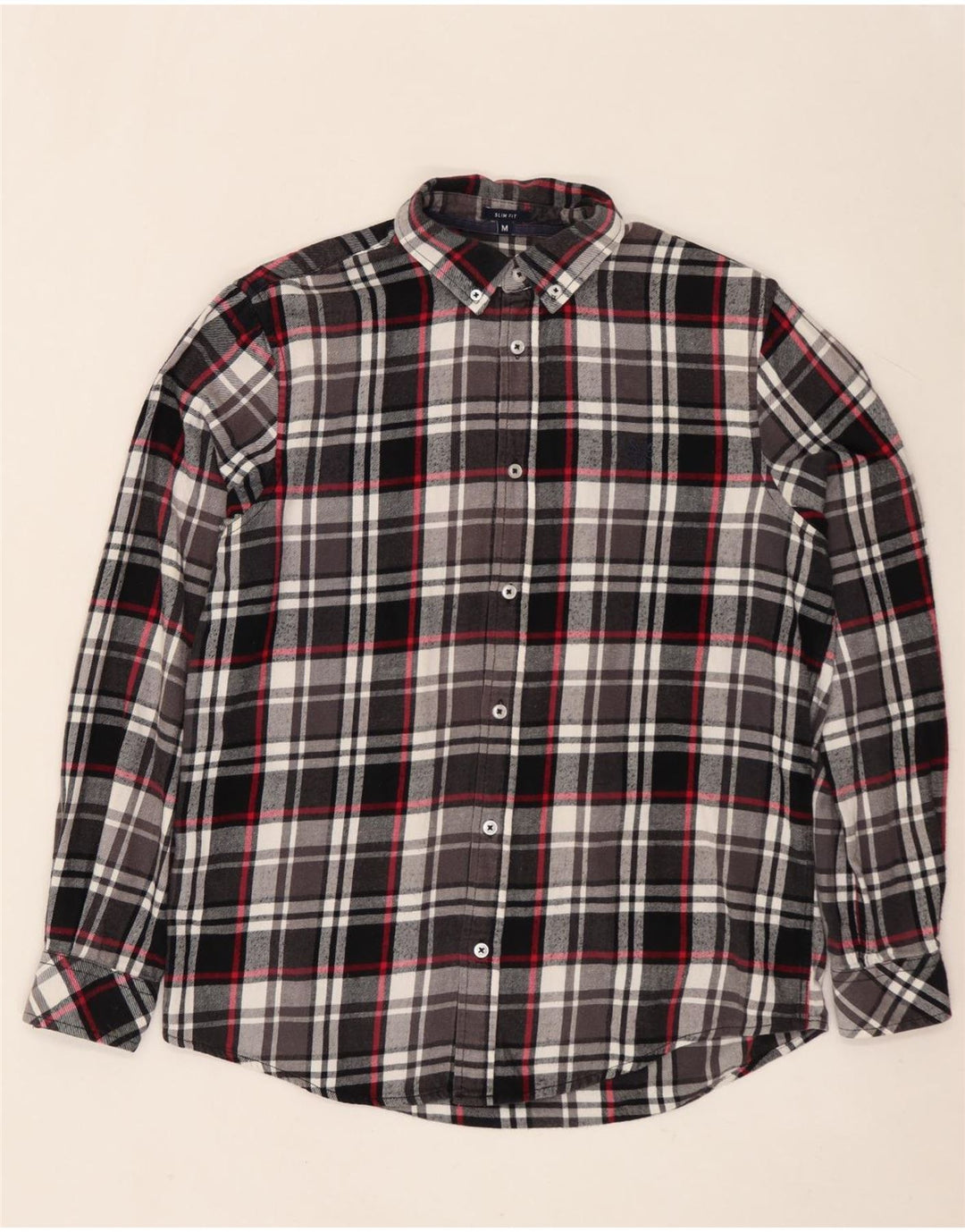 CREW CLOTHING Cămașă de flanel pentru bărbați, bumbac negru mediu cu carouri