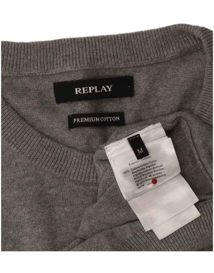 REPLAY Mens Crew Neck Jumper Sweater Medium Grey Cotton