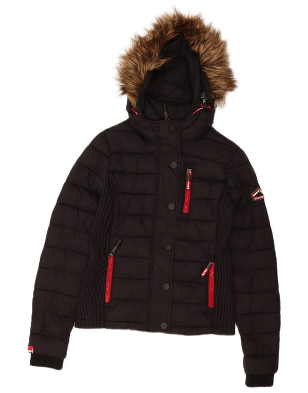 Jachetă căptușită cu glugă Superdry pentru femei UK 10 Poliester negru mic