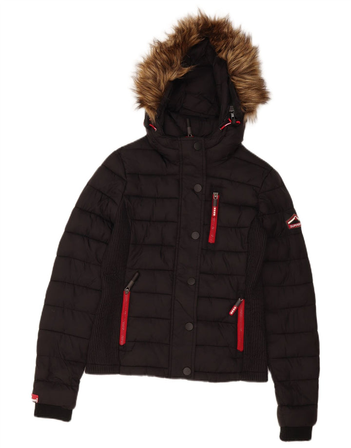 Jachetă căptușită cu glugă Superdry pentru femei UK 10 Poliester negru mic