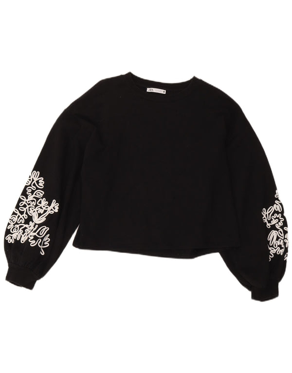 Pulover Oversized Crop pentru Damă Zara UK 10 Mic Negru Floral