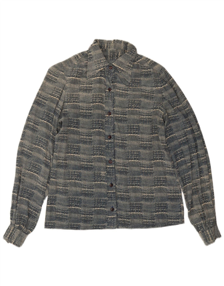 Cămașă Vintage pentru femei UK 12 Medium Blue Geometric