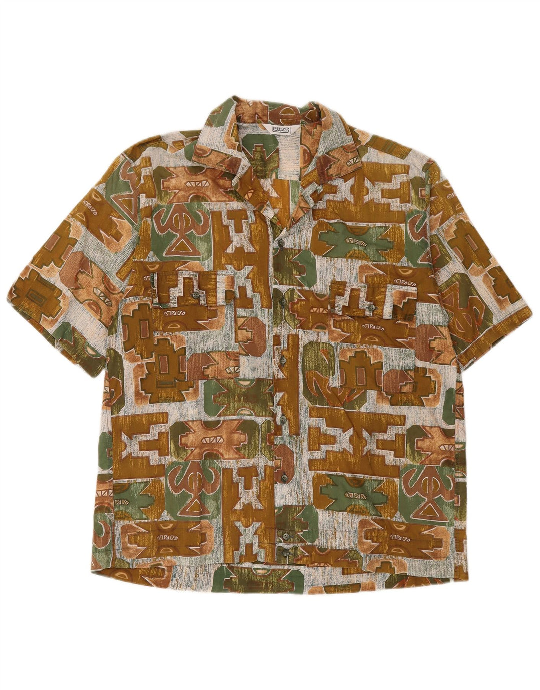 Cămașă Vintage pentru bărbați cu mânecă scurtă Medium Kaki Geometric