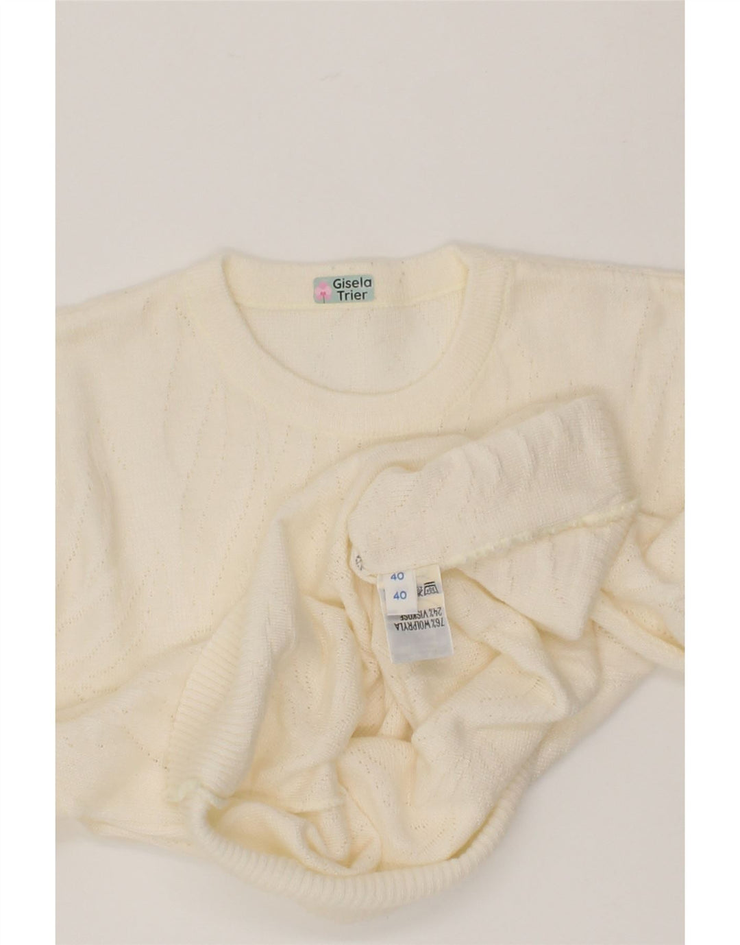 VINTAGE Womens Crew Neck Jumper Sweater EU 40 Medium White Wool Vintage Vintage and Second-Hand Vintage from Messina Hembry 