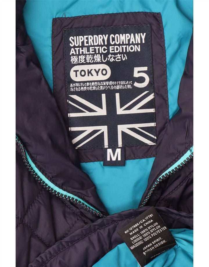 SUPERDRY Womens Quilted Jacket UK 14 Medium Navy Blue Nylon