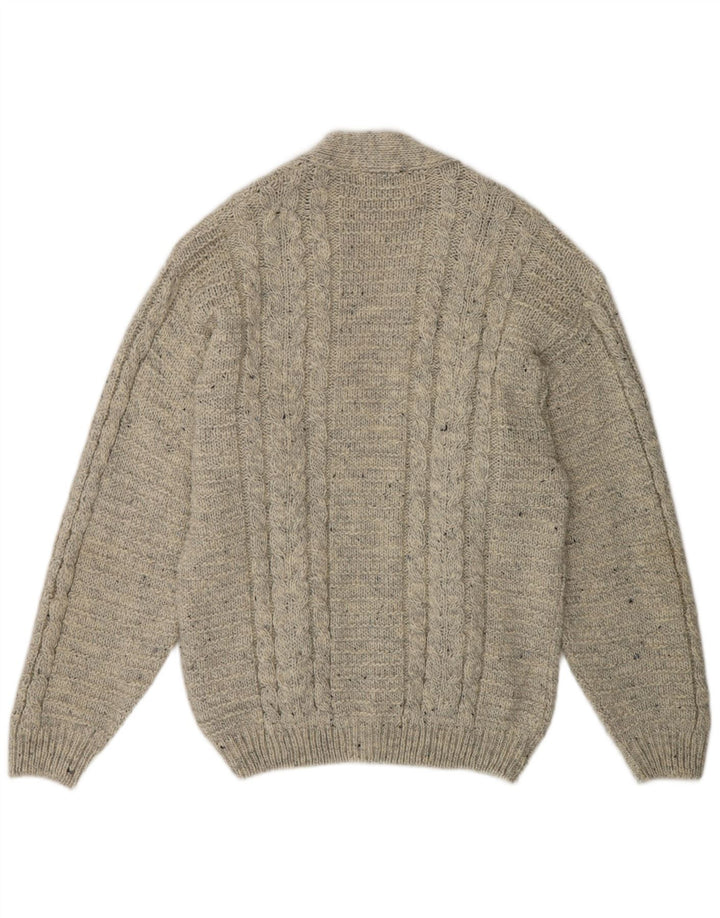Pulover cardigan pentru bărbați Distler, lână mare, gri cu pete