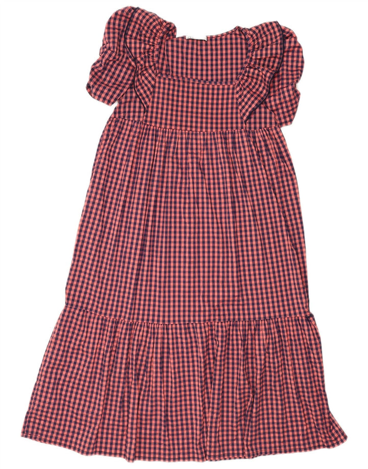 Rochie de damă Zara Empire cu volane UK 10 Mic roz poliester vichy
