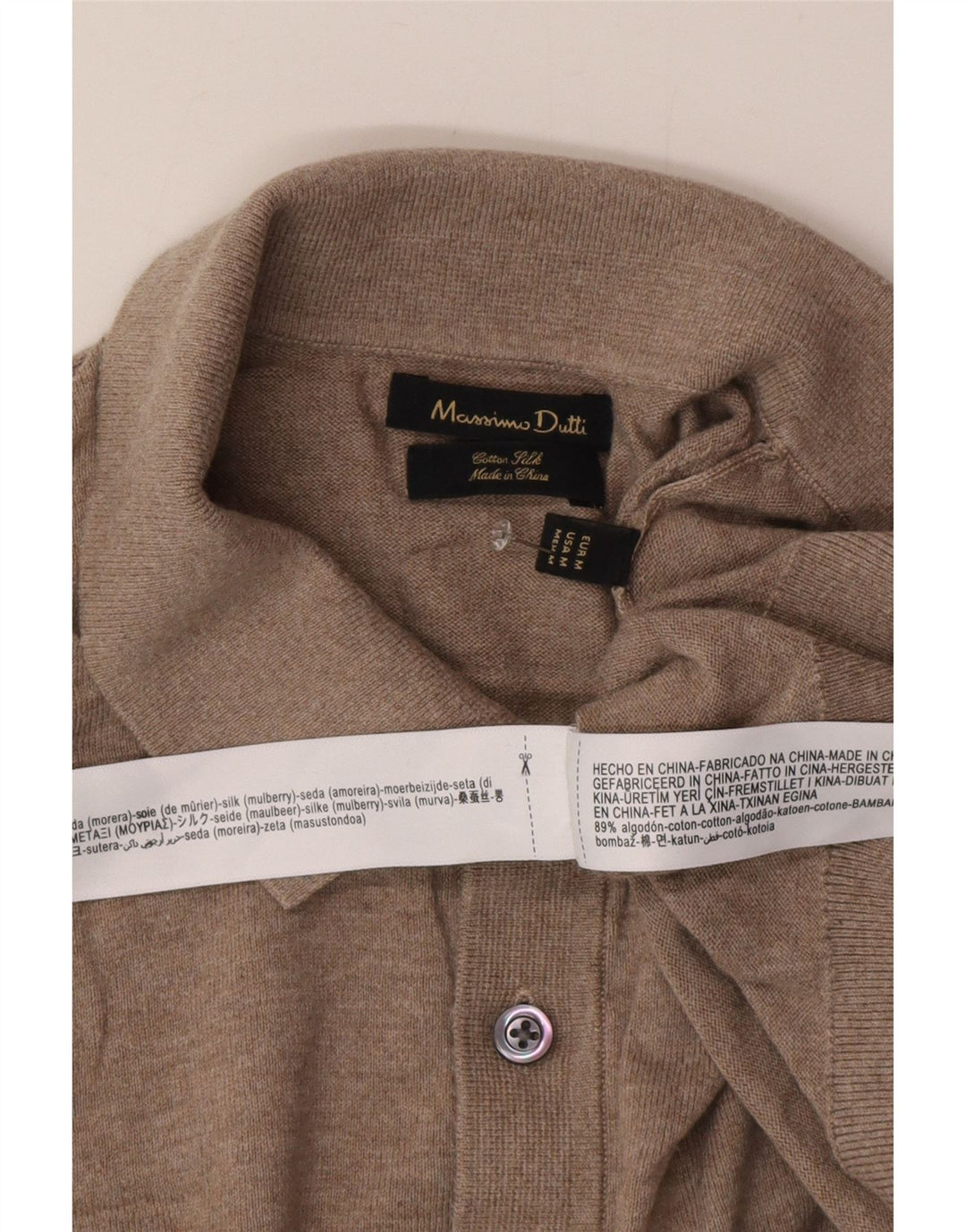 Pulover Massimo Dutti pentru bărbați cu gât polo, bumbac mediu bej