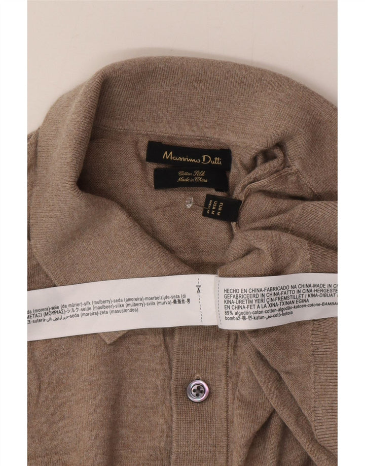 Pulover Massimo Dutti pentru bărbați cu gât polo, bumbac mediu bej