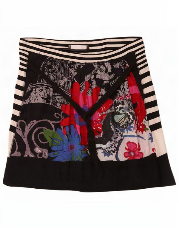 Fusta în formă de A cu talie înaltă Desigual pentru femei, XL W34, bumbac floral negru