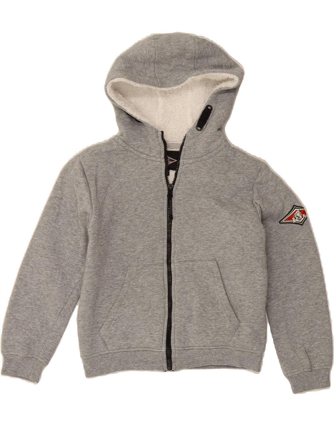BEAR Boys Graphic Zip Hoodie Sweater 7-8 Years Grey Cotton Vintage Bear and Second-Hand Bear from Messina Hembry 
