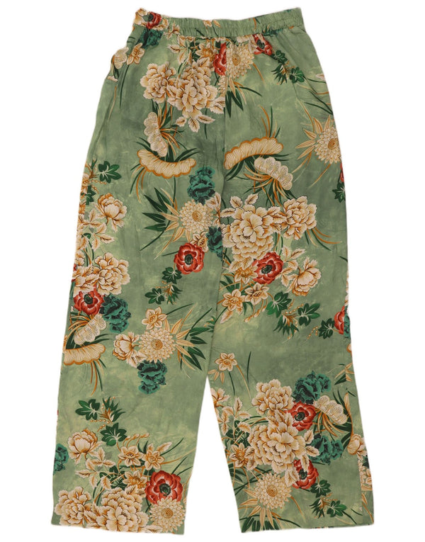 Pantaloni casual pentru femei Zara cu picioare largi Mici L26 L30 Poliester floral verde