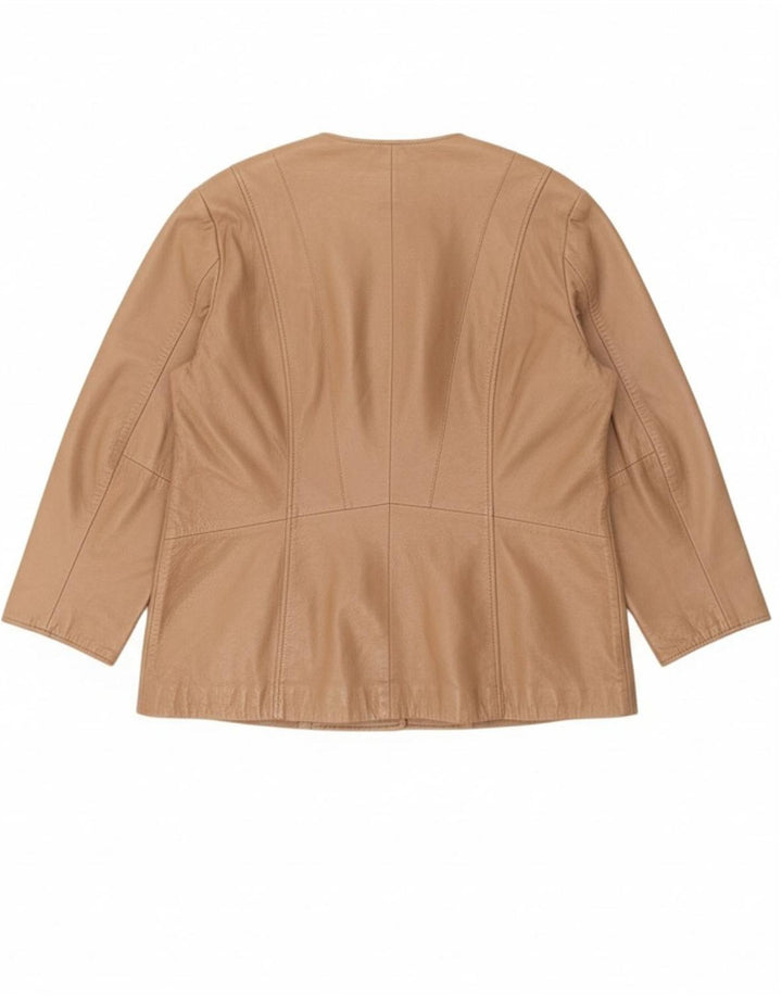 VINTAGE Womens Leather Jacket UK 20 2XL Beige Patchwork