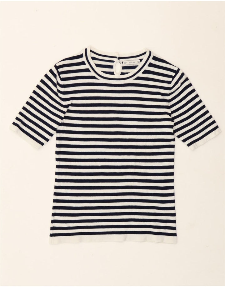 Top tricou pentru femei Zara UK 12 Medium Bleumarin cu dungi