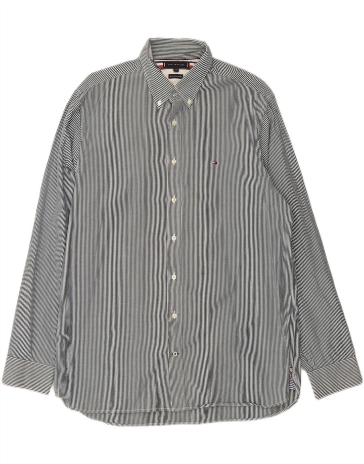 TOMMY HILFIGER Mens Shirt 2XL Navy Blue Striped Vintage Tommy Hilfiger and Second-Hand Tommy Hilfiger from Messina Hembry 