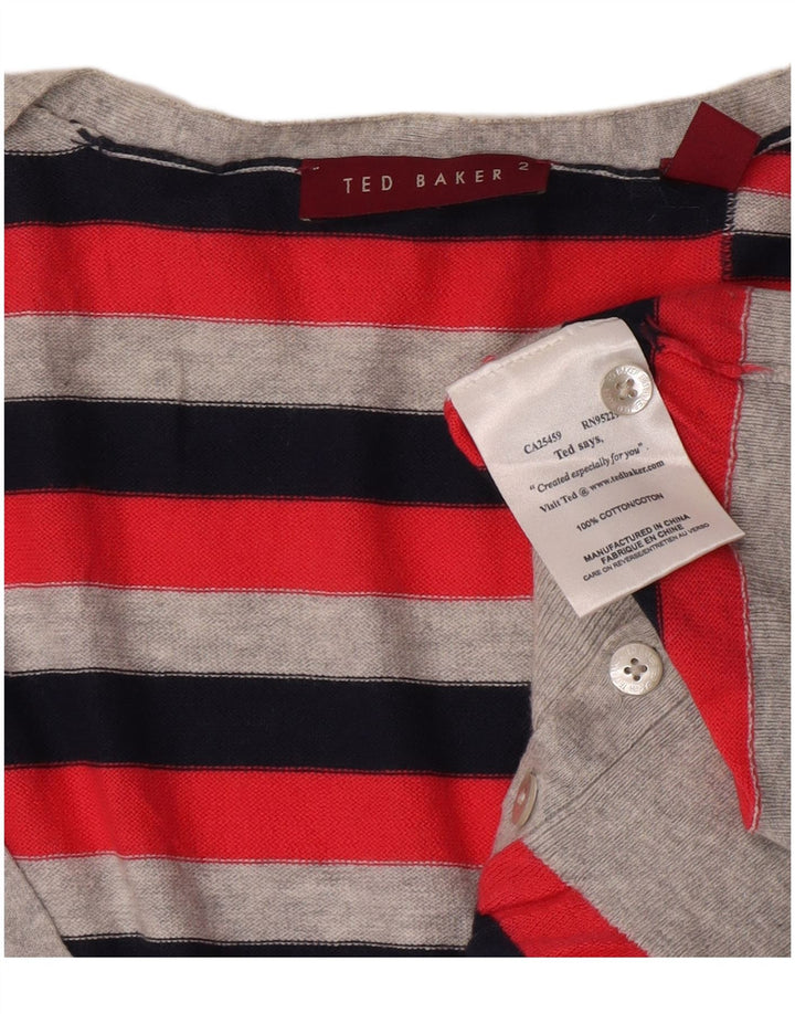Pulover cardigan pentru femei Ted Baker Mărimea 2 Bumbac cu dungi roșii mici