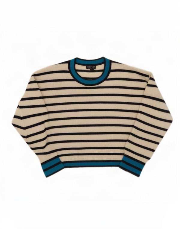 Topshop Pulover supradimensionat pentru femei cu decolteu rotund, UK 8, cu dungi albe mici