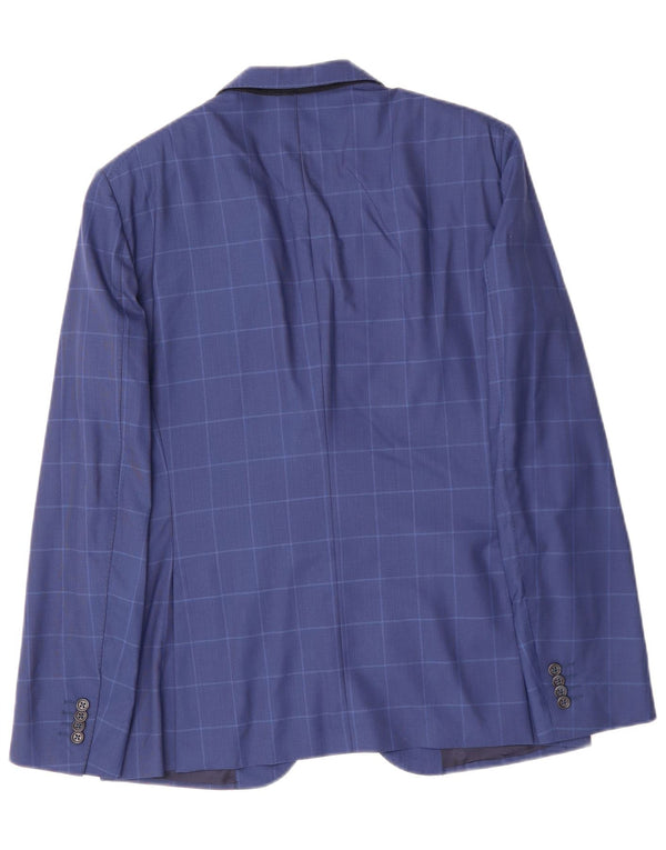 Jachetă pentru bărbați VINTAGE cu 2 nasturi IT 48 Medium Blue Check Lână virgină