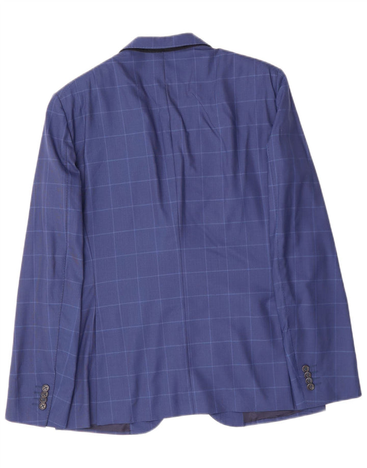 Jachetă pentru bărbați VINTAGE cu 2 nasturi IT 48 Medium Blue Check Lână virgină