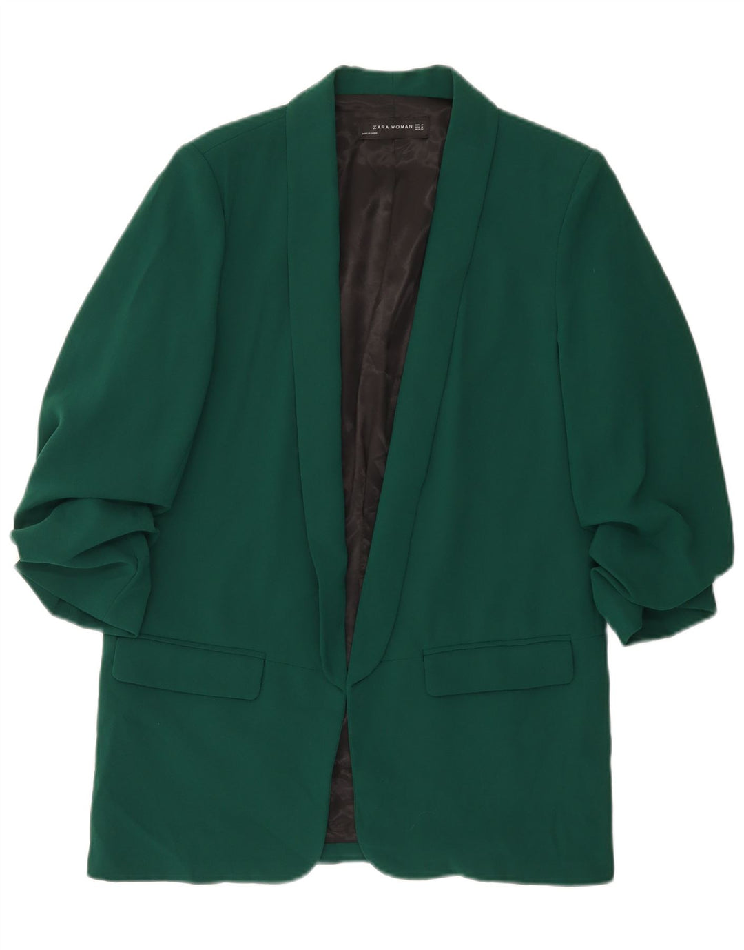 Jachetă ZARA pentru femei cu mâneci 3/4 deschise, UK 14 Poliester verde mediu