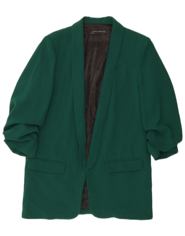 Jachetă ZARA pentru femei cu mâneci 3/4 deschise, UK 14 Poliester verde mediu