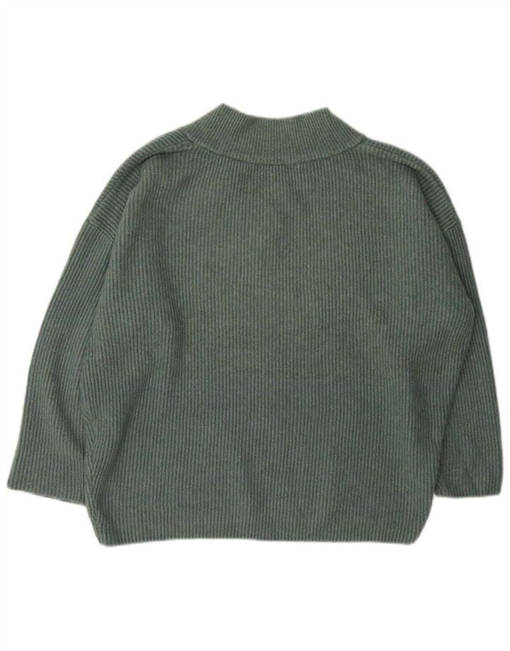 Zara Womens Oversized V-Neck Jumper Sweater UK 14 Medium Green Acrylic