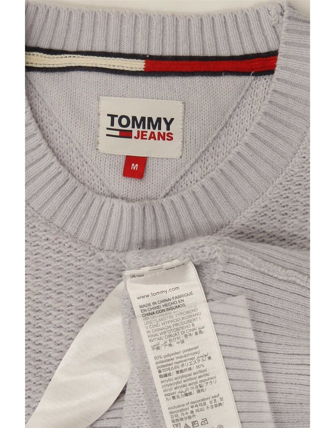 Pulover Tommy Hilfiger pentru bărbați, cu gât crew, poliester mediu gri
