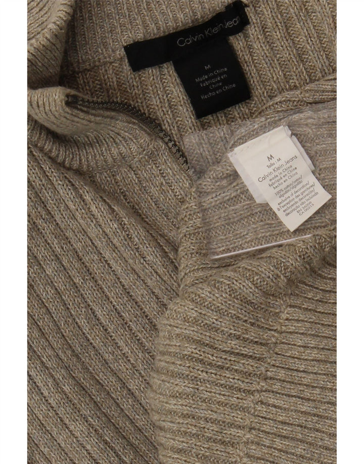 CALVIN KLEIN JEANS Pulover pentru bărbați, cu fermoar, cu gât, mijlociu, bej, pete