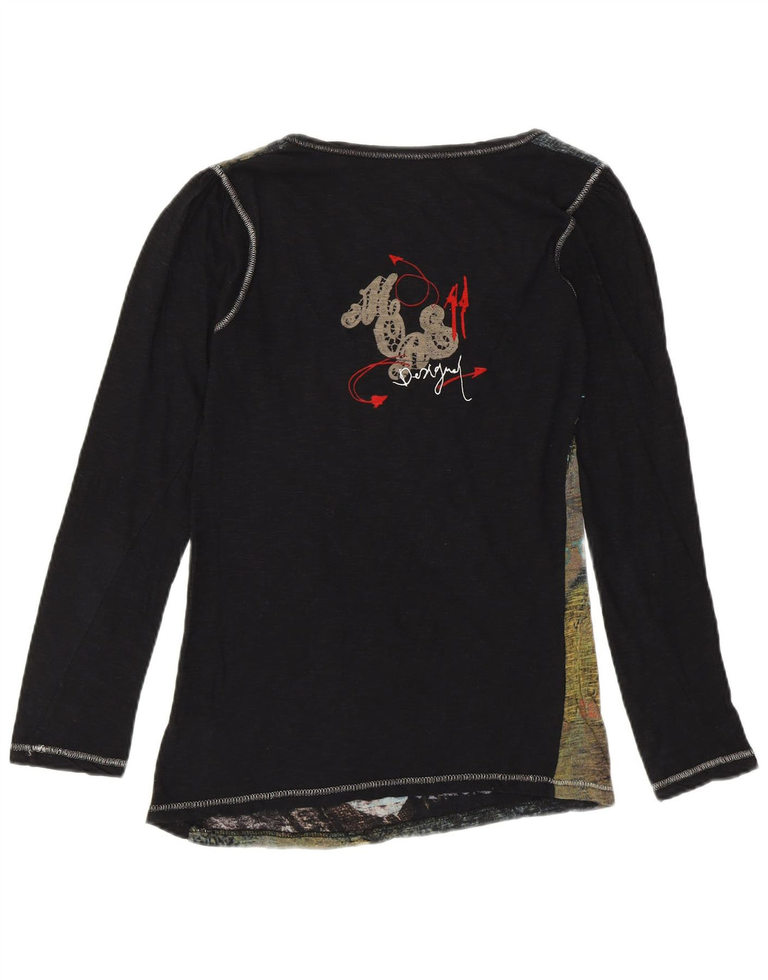 DESIGUAL Top grafic pentru femei cu mânecă lungă UK 12 Medium Black Designer