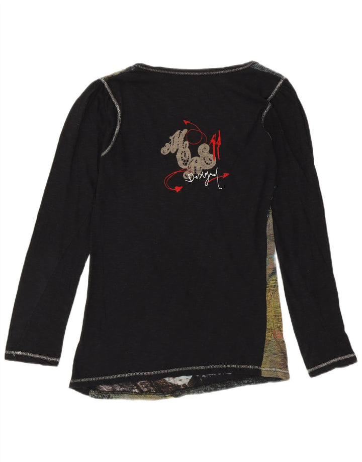 DESIGUAL Top grafic pentru femei cu mânecă lungă UK 12 Medium Black Designer