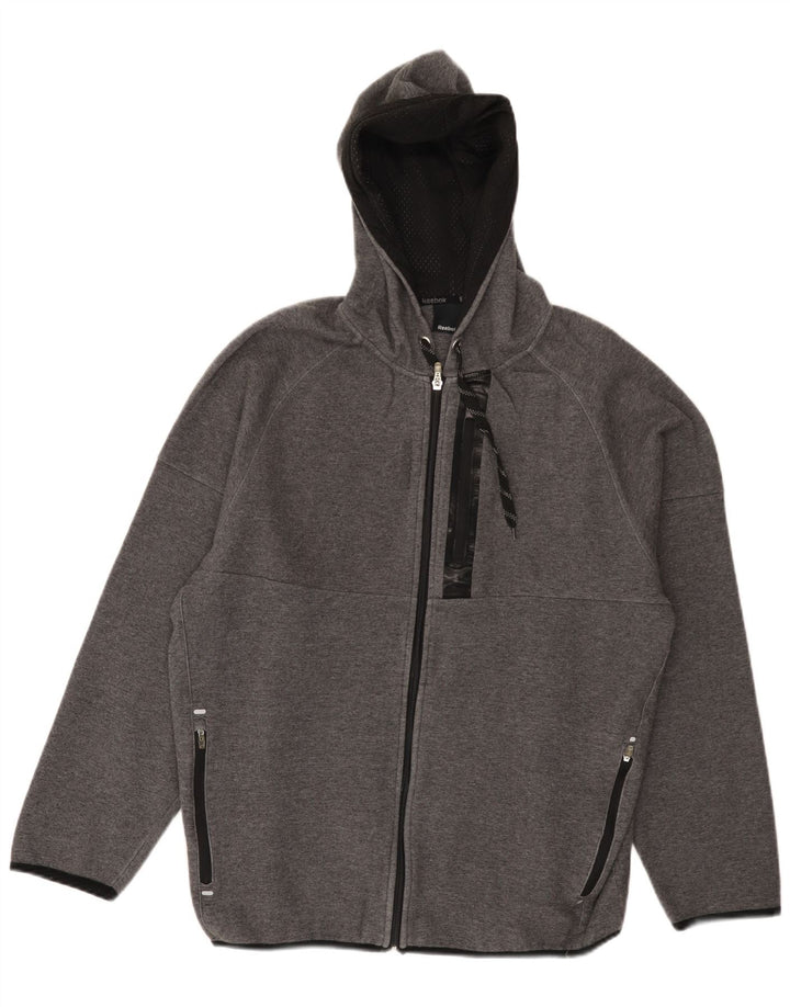 Pulover Reebok pentru bărbați, cu fermoar, bumbac, gri mediu