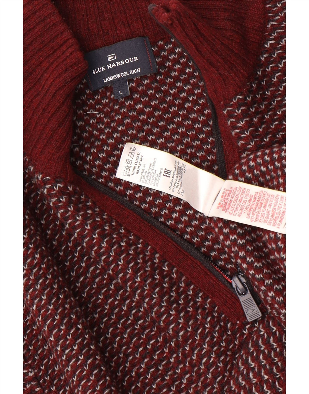 Pulover pentru bărbați Marks & Spencer, Blue Harbour, cu fermoar, cu gât, mare, burgundă