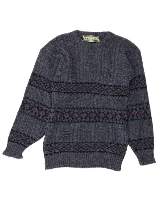 Pulover VINTAGE pentru femei cu decolteu rotund UK 10 Small Blue Fair Isle
