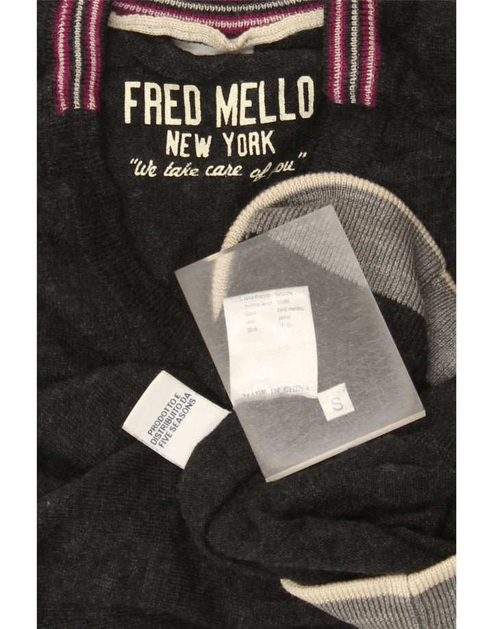 Fred Mello Pulover cu decolteu în V cu grafic pentru femei UK 10 Small Gri