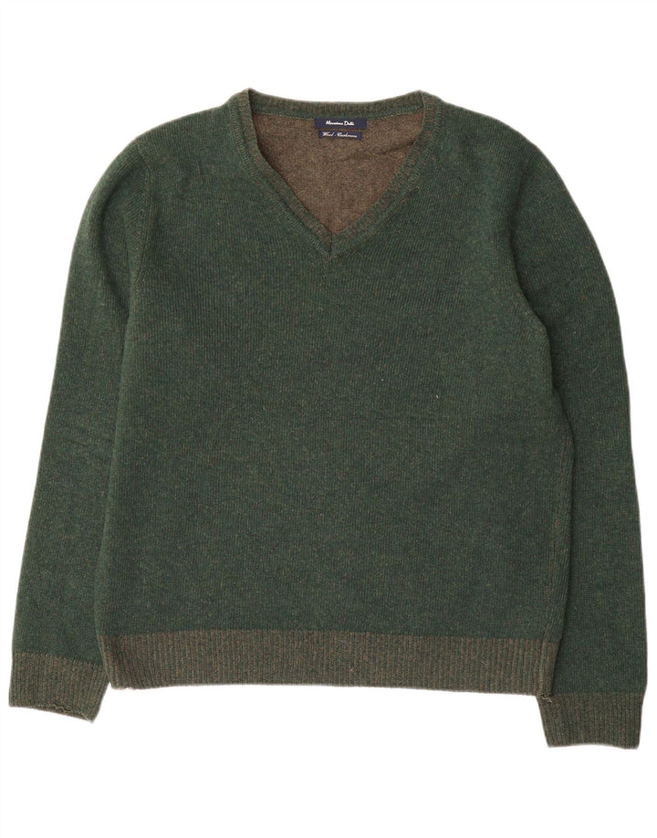Pulover Massimo Dutti pentru bărbați cu decolteu în V, lână verde medie