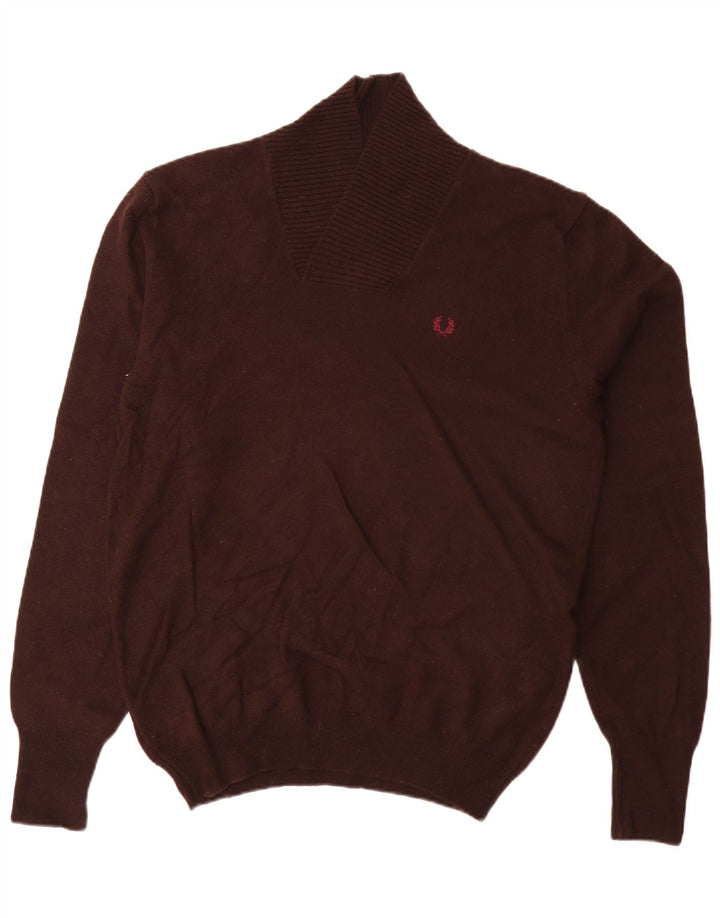 Pulover pentru bărbați Fred Perry cu gât șal, lână de miel maro mare