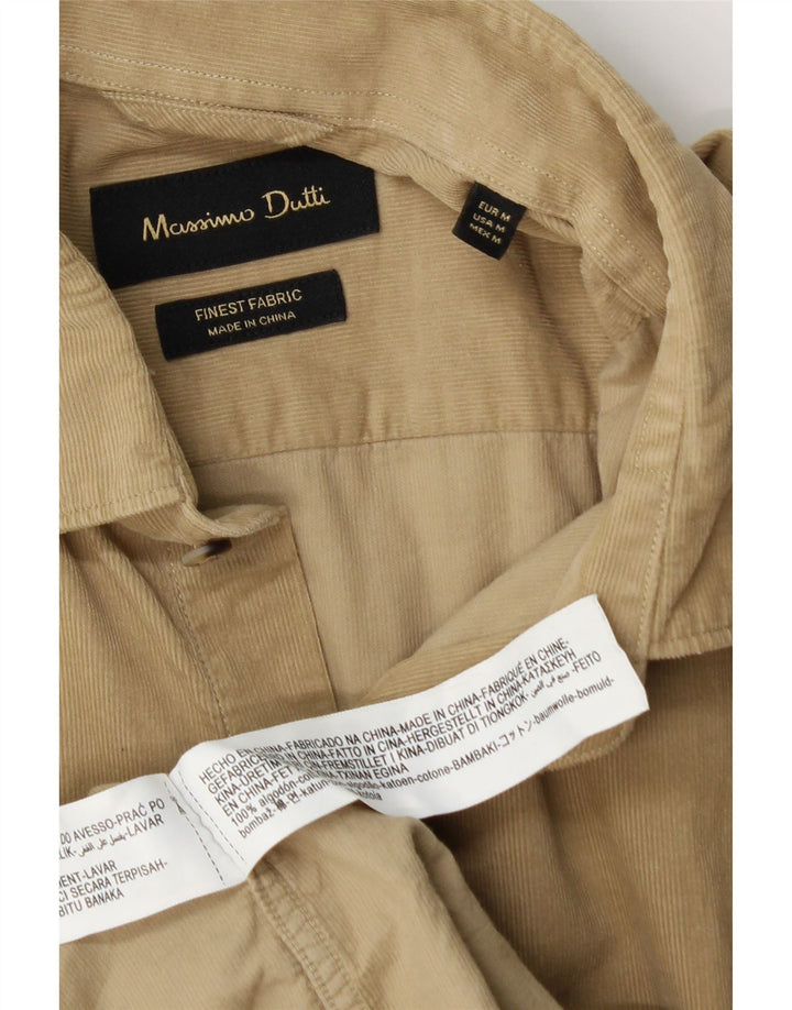 Cămașă Massimo Dutti pentru bărbați din velur, bumbac mediu bej