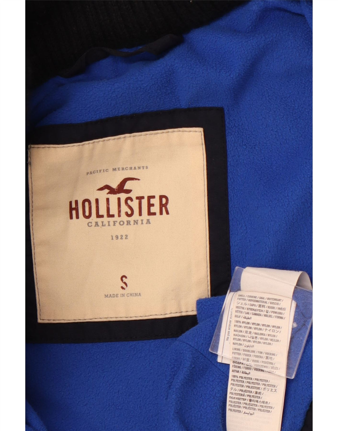 Jachetă de vânt pentru femei HOLLISTER cu glugă, UK 10, nailon, albastru bleumarin