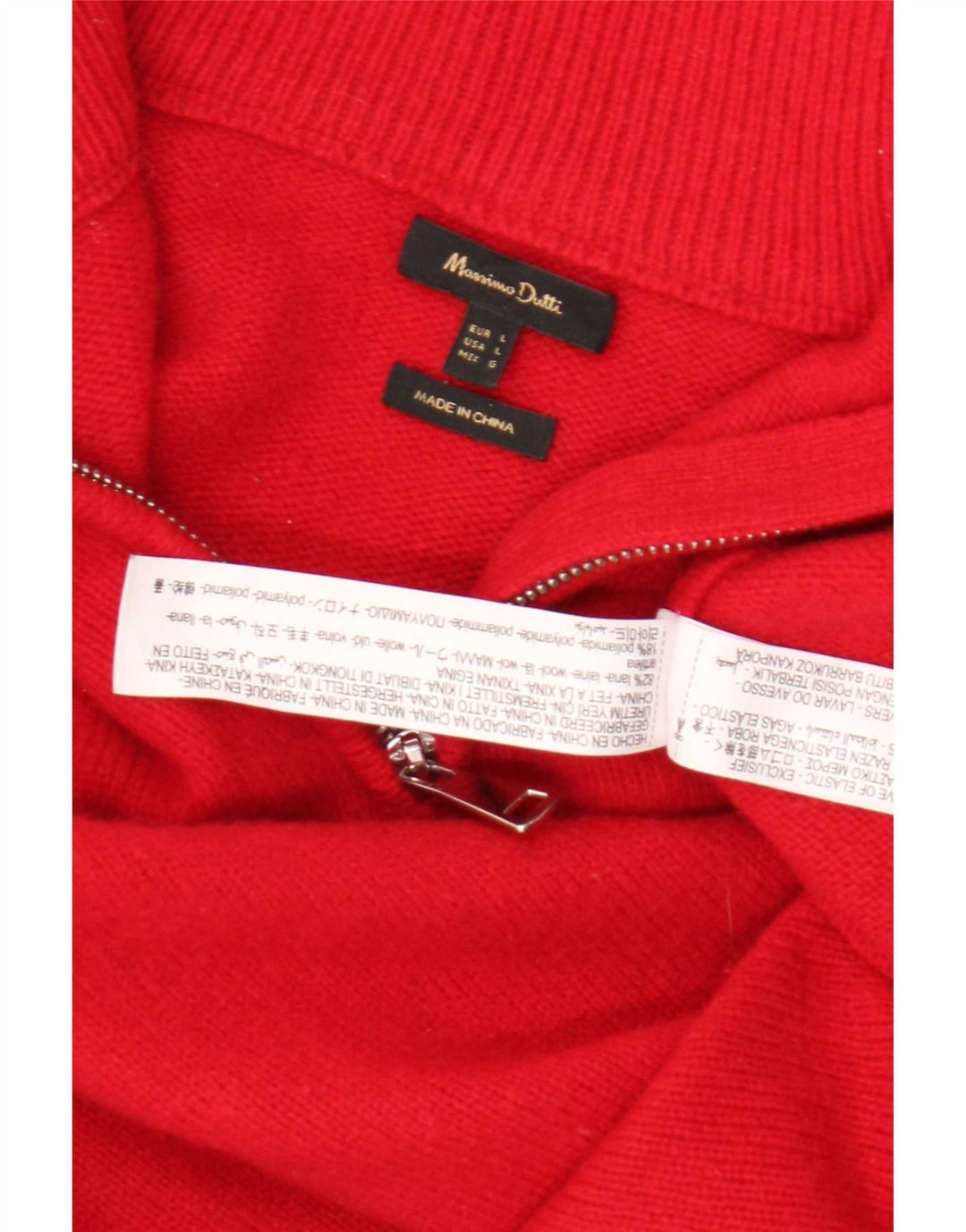 Pulover pentru femei Massimo Dutti cu fermoar și gât, UK 16, lână roșie mare
