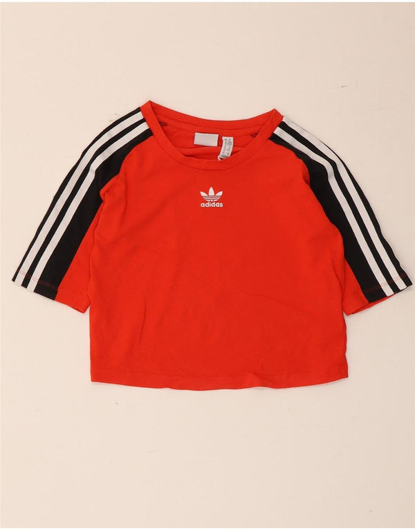 Tricou crop grafic Adidas pentru femei Top UK 6 XS Bumbac color bloc roșu