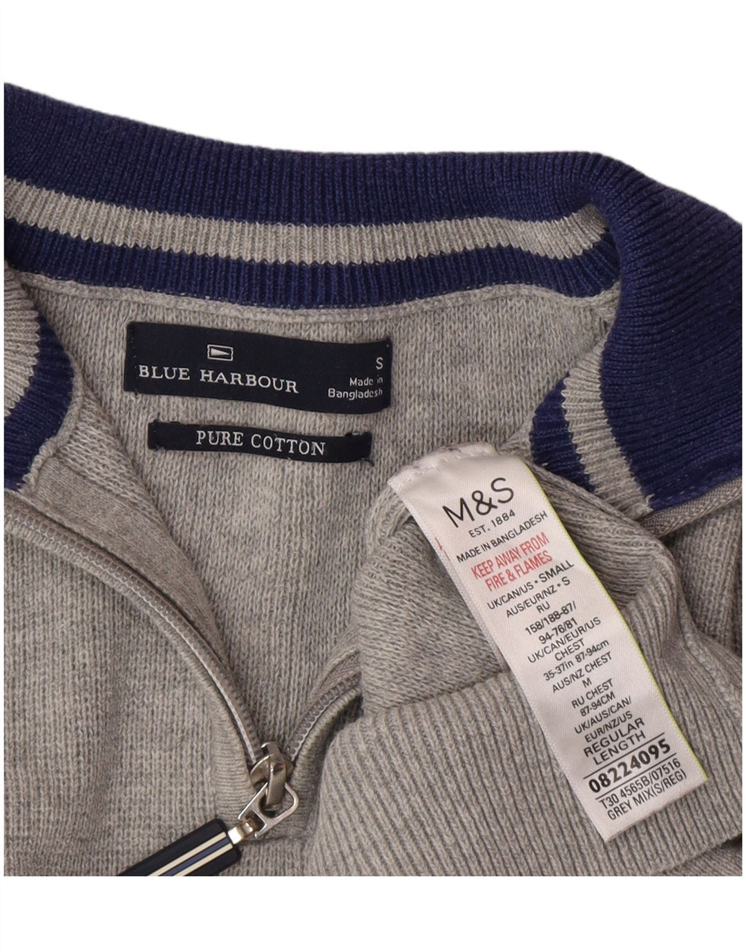 Pulover pentru bărbați Marks & Spencer, Blue Harbour, cu fermoar, cu gât, mic, gri