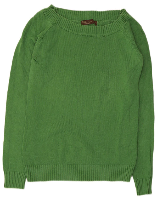 Pulover pentru femeie Zara, cu gât de barcă, UK 14, mare, verde, bumbac