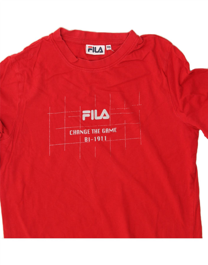 FILA Boys Graphic Top Long Sleeve 13-14 Years Red Cotton Vintage Fila and Second-Hand Fila from Messina Hembry 