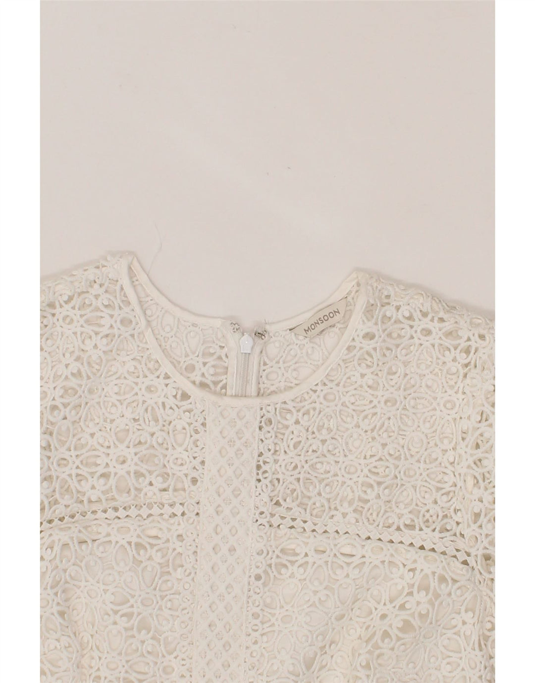 MONSOON Womens Crochet Sheath Dress UK 12 Medium White Paisley Polyester Vintage Monsoon and Second-Hand Monsoon from Messina Hembry 