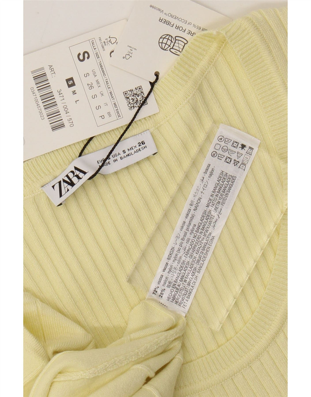 Rochie de pulover cu mâneci scurte pentru femei ZARA UK 8 Mic galben viscoză