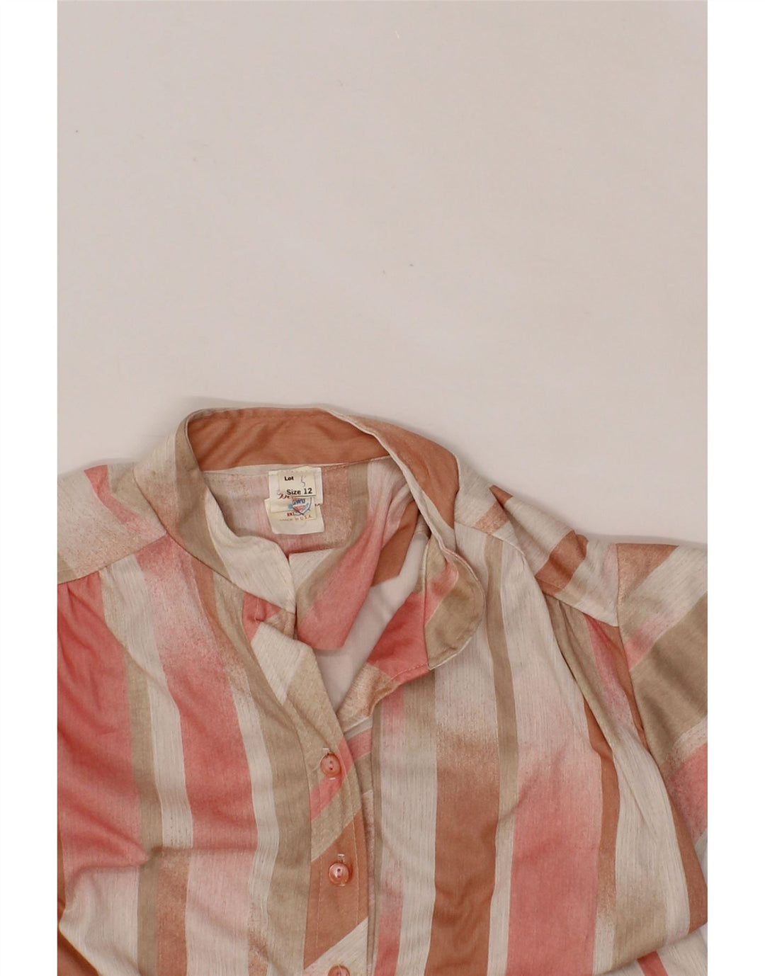 VINTAGE Womens Pullover Shirt Blouse UK 12 Medium Pink Striped Vintage Vintage and Second-Hand Vintage from Messina Hembry 