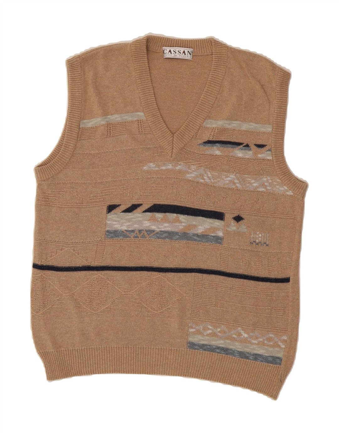 CASSAN Mens Vest Tank Top Medium Beige Striped Vintage Cassan and Second-Hand Cassan from Messina Hembry 
